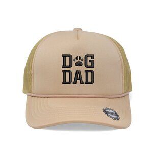 Dog Dad Paw Embroidered 5 Panel Rope Trucker Adjustable Hat - TAN